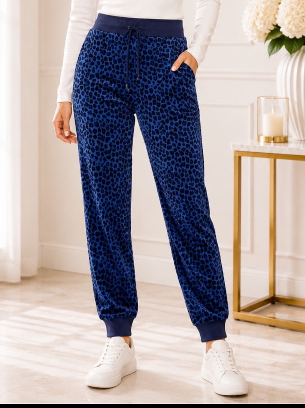 Juicy Couture Blue Leopard Velour Jogger Pants NWT L XL Y2K Sporty Athleisure
